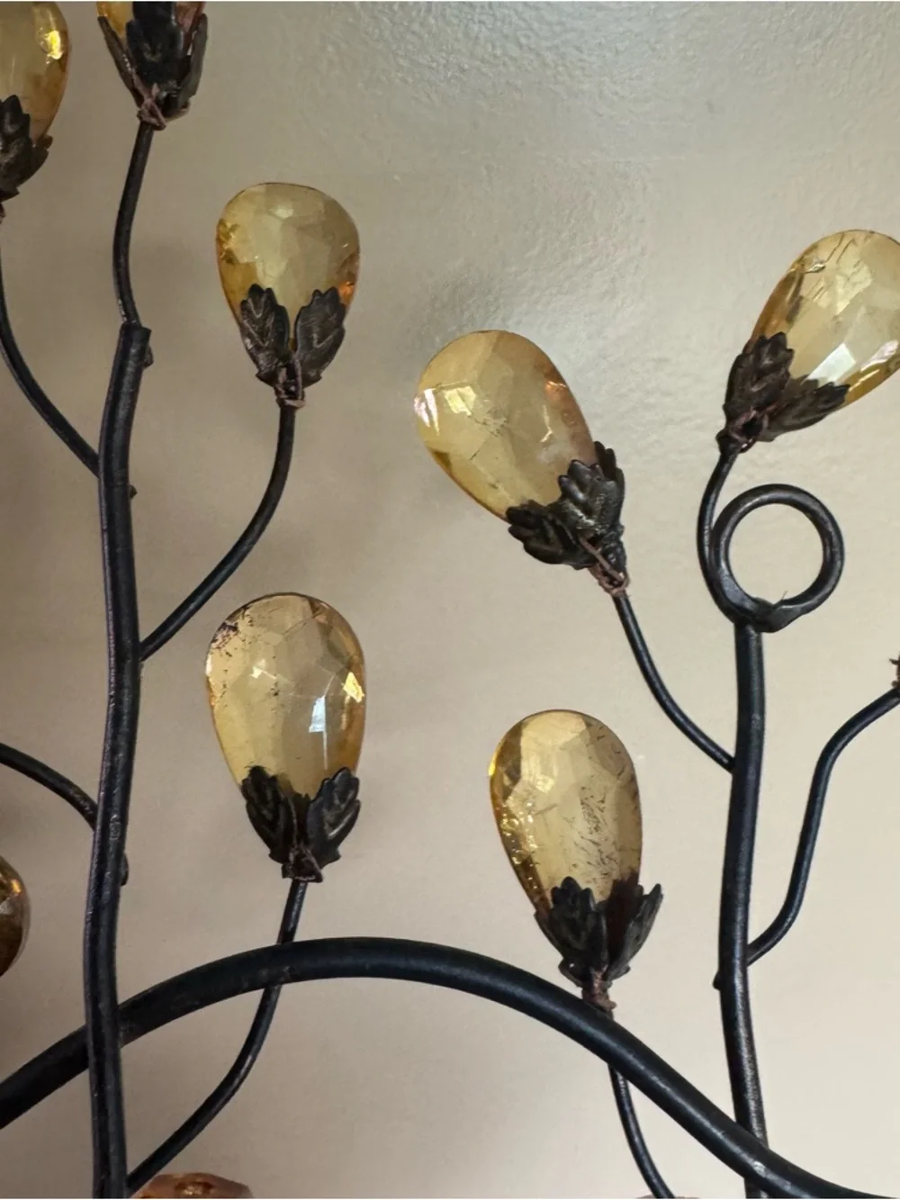 Metal Wall Plaque Coat Hat Towel Hook With Amber Acrylic Crystal Knobs 4 Hook